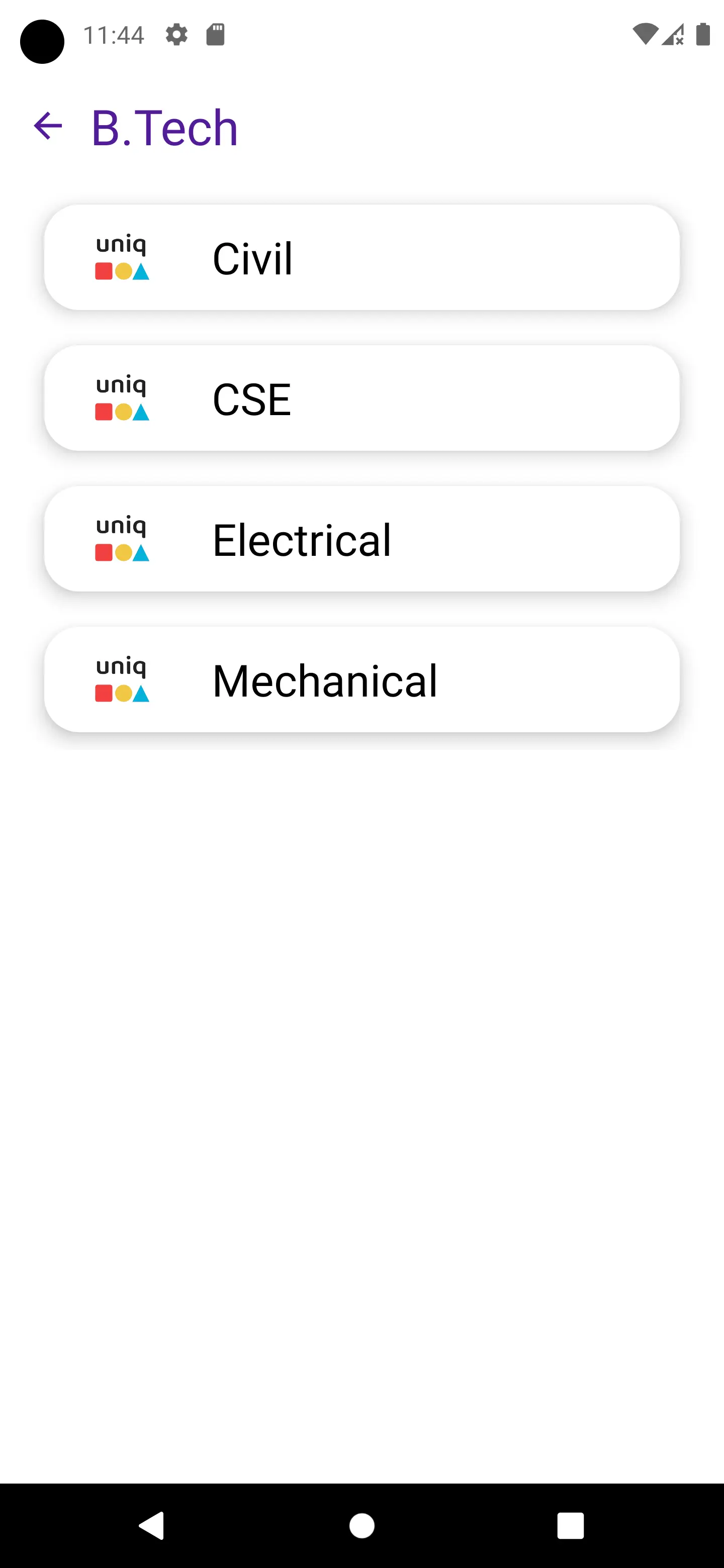 UniQ Papers Courses Screen