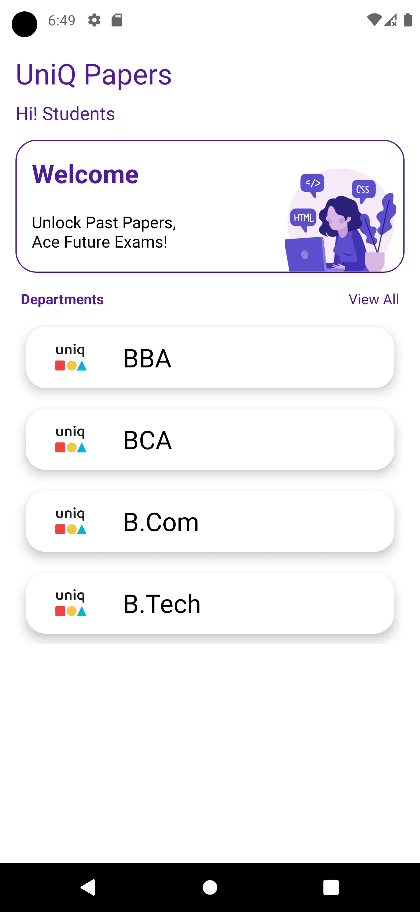 UniQ Papers Home Screen