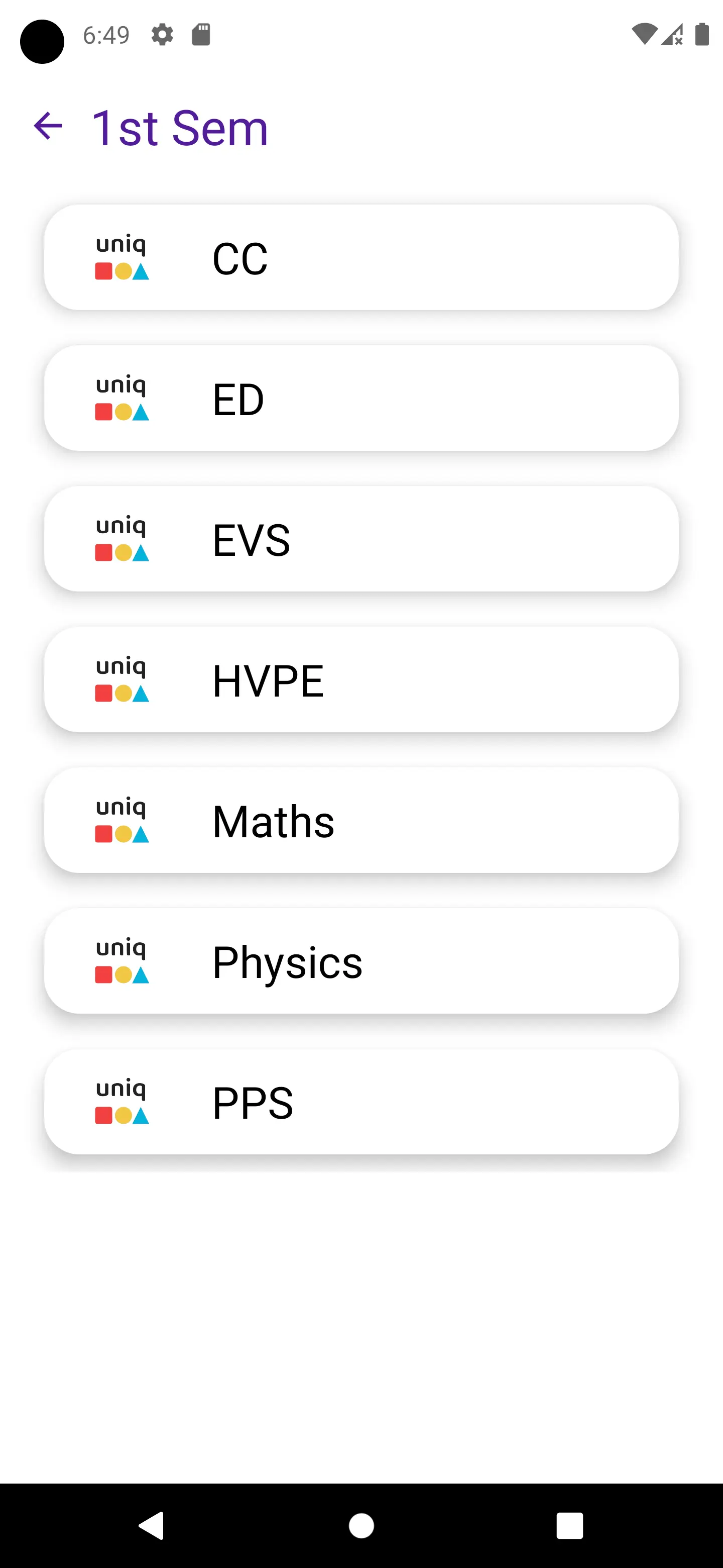 UniQ Papers Semester Screen